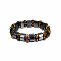 Pulseira de Pedra Natural Olho de Tigre e Hematite Cordão Elástico