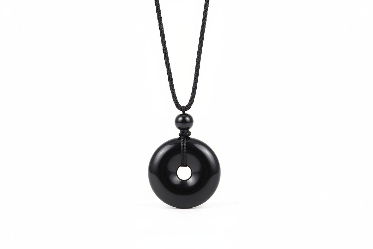 Colar Ajustável Feito à Mão com Fivela de Pedra Obsidiana