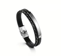Pulseira de Couro Trançado em Aço Inoxidável Personalizável
