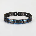 Pulseira Magnética em Tungstênio Preto com Detalhes Azuis
