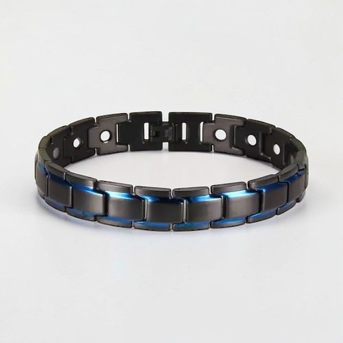 Pulseira Magnética em Tungstênio Preto com Detalhes Azuis