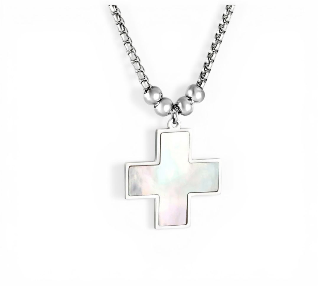 Colar com pendente de cruz em aço inoxidável
