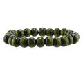Pulseira Artesanal de Madeira Verde Musgo com Contas e Cordão Elástico
