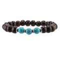 Pulseira de Contas em Madeira com Pedra Azul – Estilo Boêmio Artesanal com Cordão Elástico