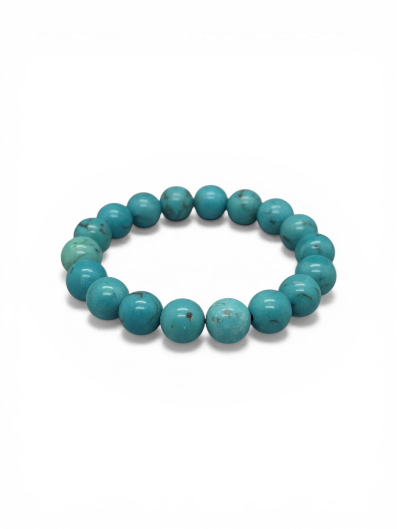 Pulseira de Contas com Pedras Naturais Turquesa – Artesanal com Cordão Elástico