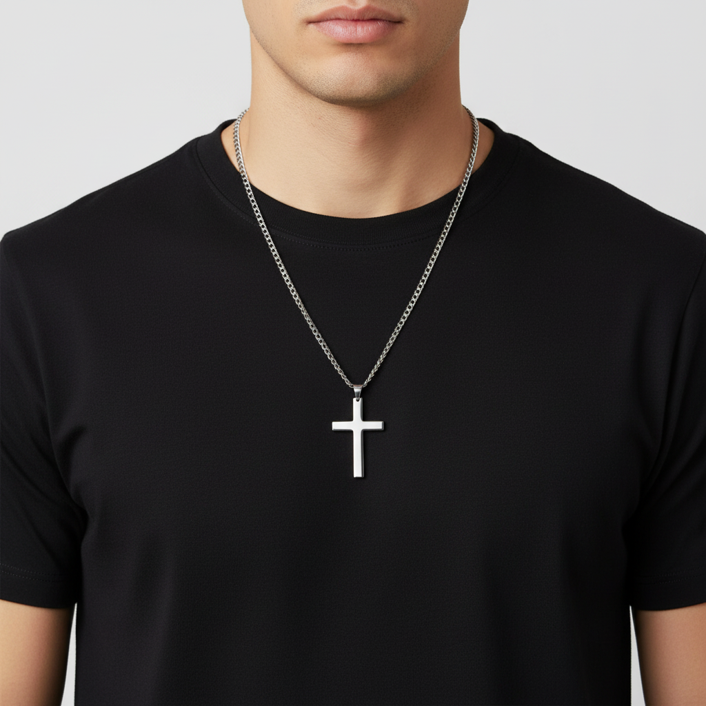 Conjunto com Cruz em Aço Inoxidável