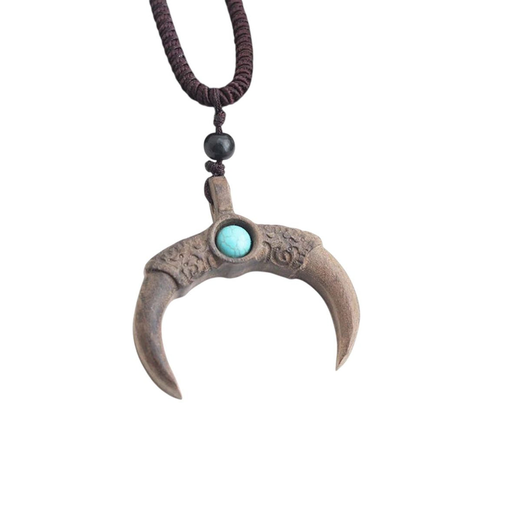 Colar Tribal com Pingente de Garra e Pedra Azul