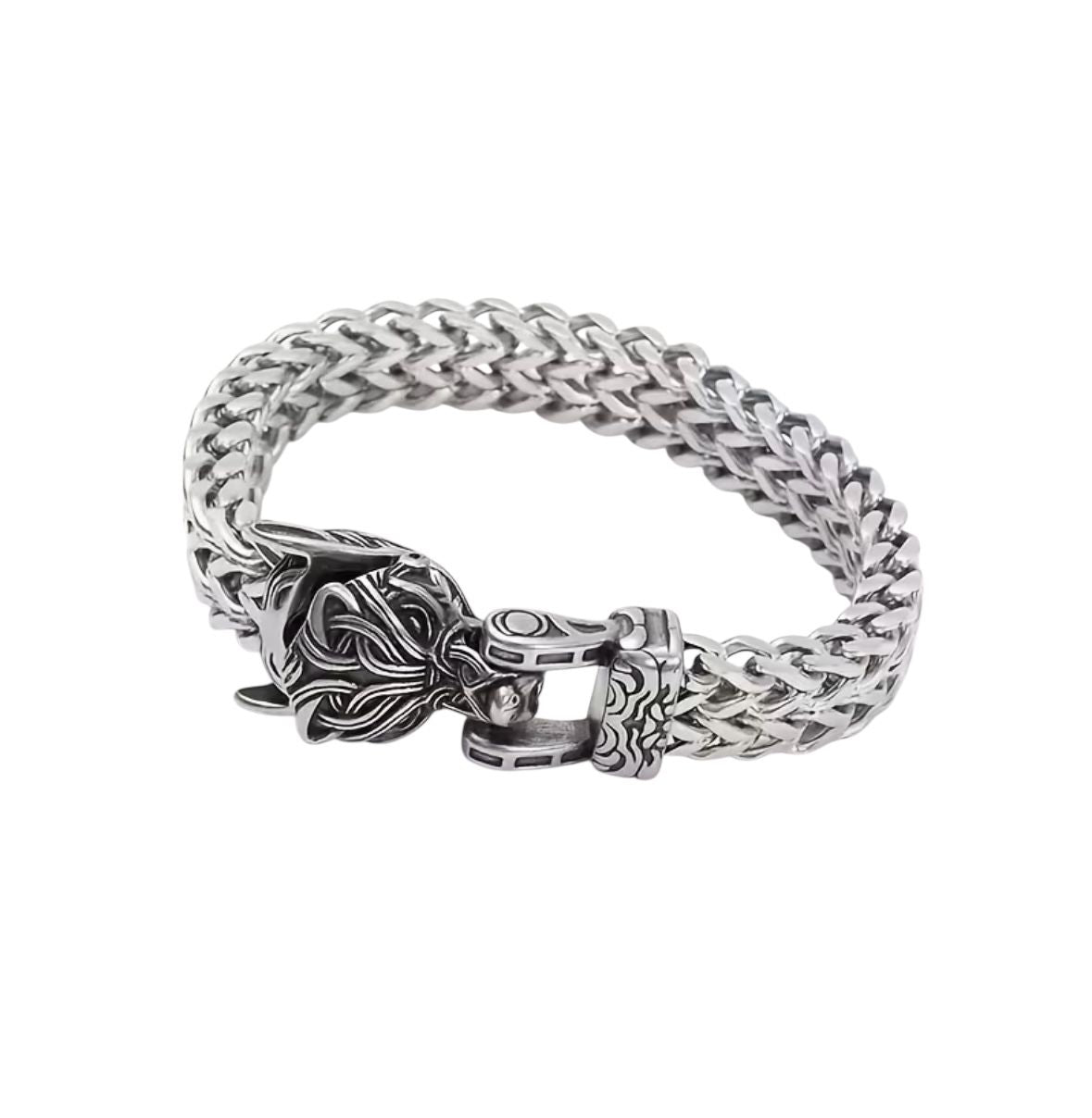 Pulseira com Cabeça de Lobo em Aço Inoxidável