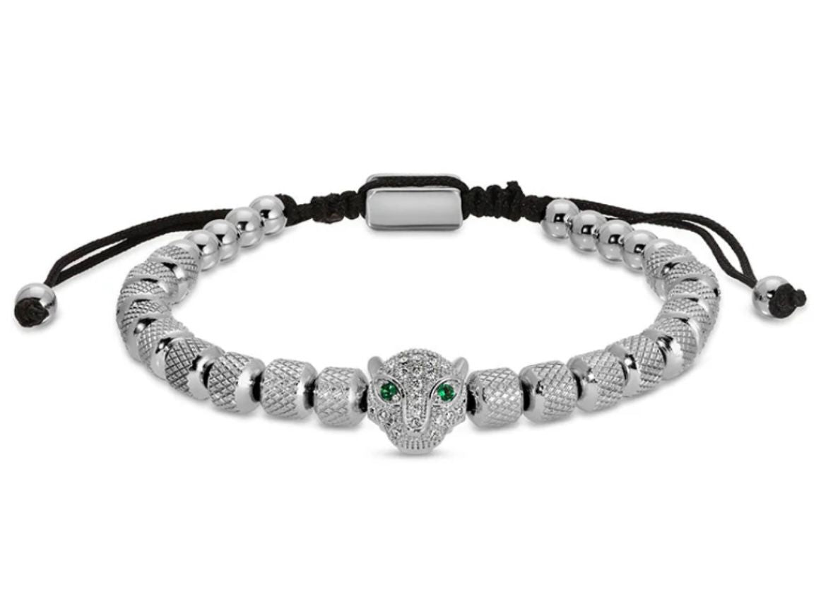 Pulseira com Zirconia e Contas em Aço Inoxidável