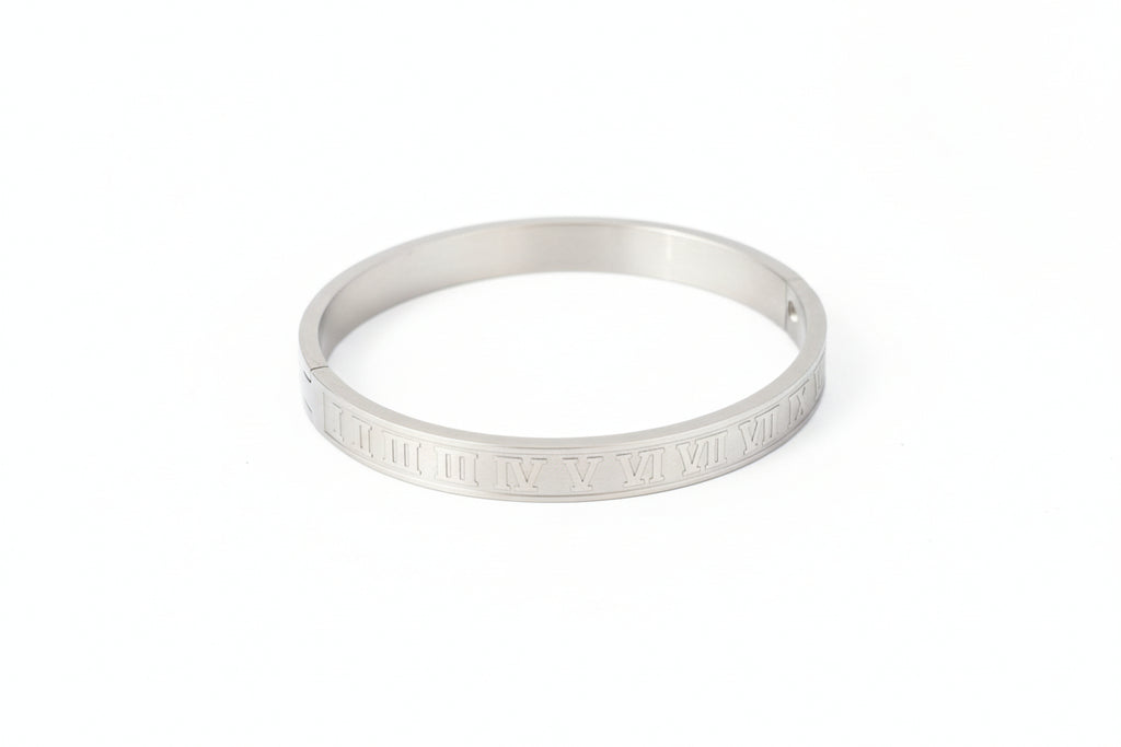 Bracelete em Aço Inoxidável com Algarismos Romanos