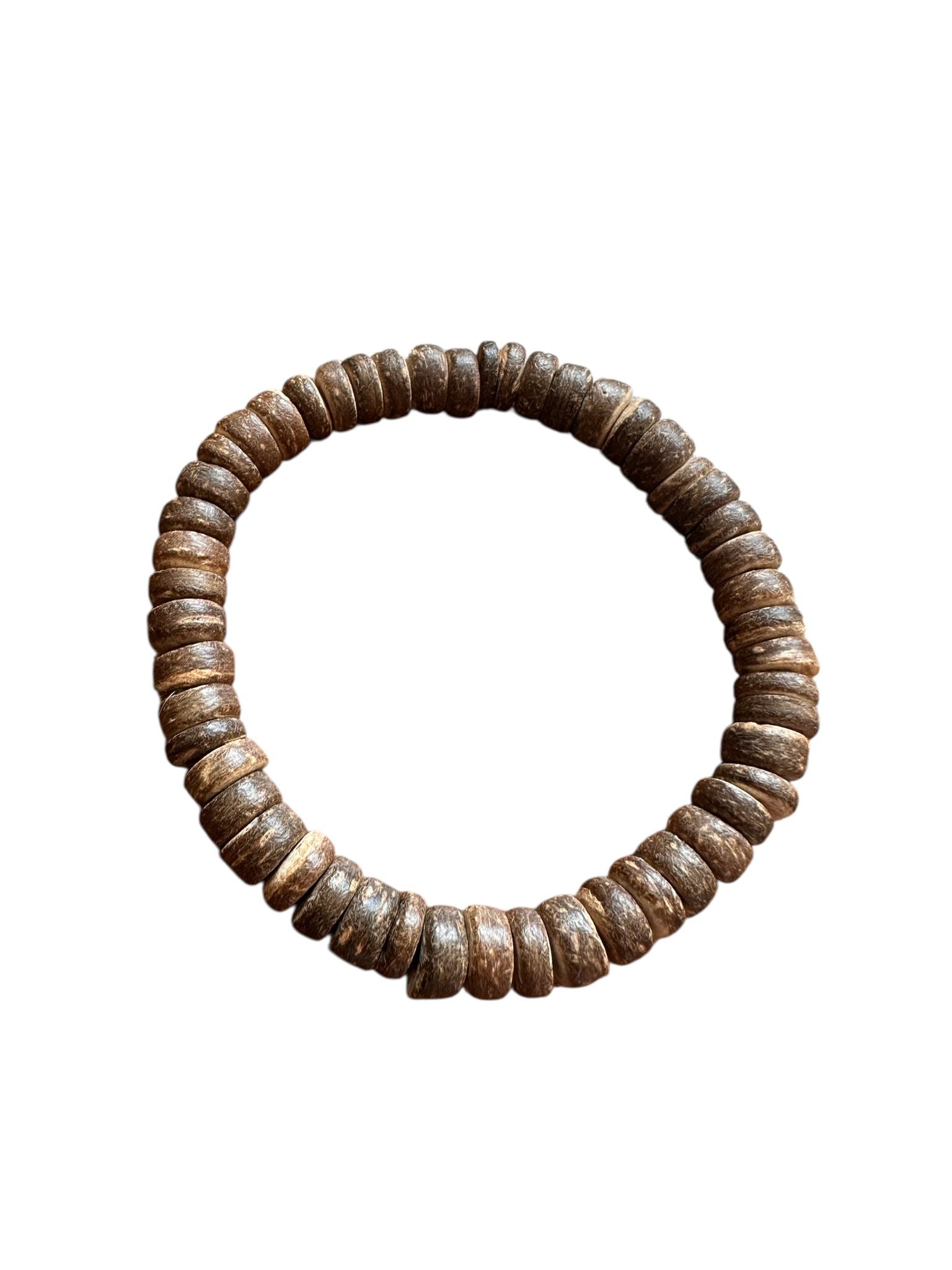 Pulseira de Contas em Madeira – Artesanal com Cordão Elástico