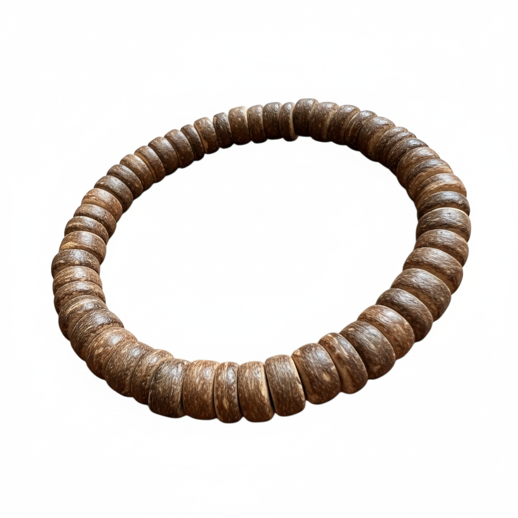 Pulseira de Contas em Madeira – Artesanal com Cordão Elástico