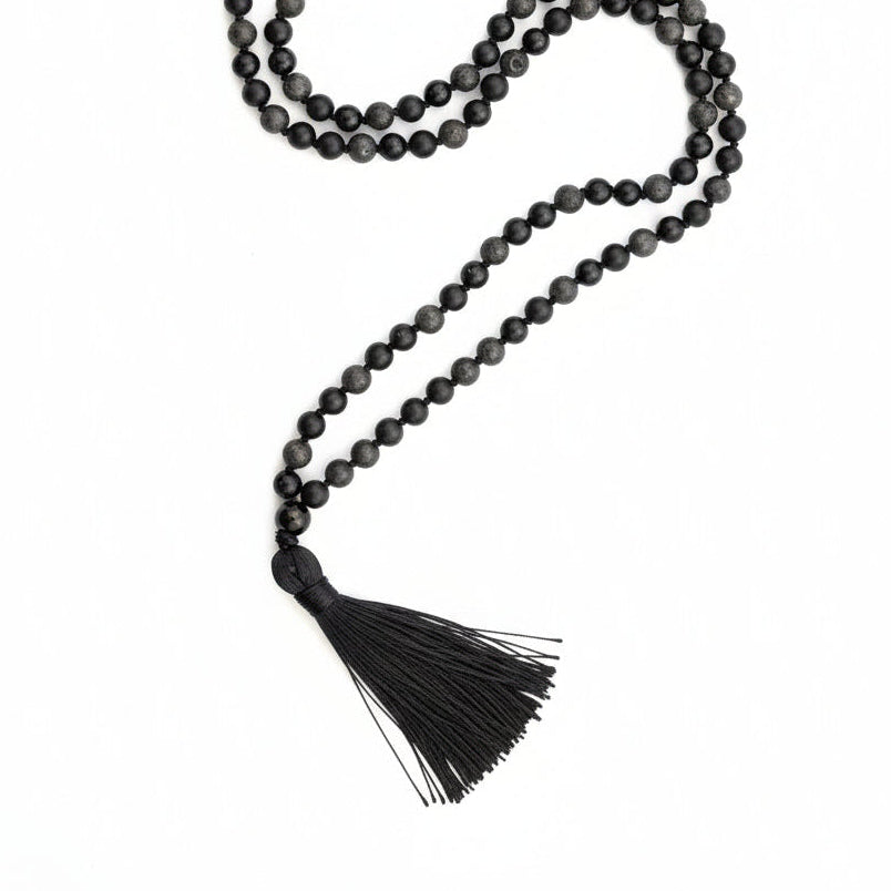 Colar Preto de Contas em Pedra Vulcânica Natural Estilo Boho