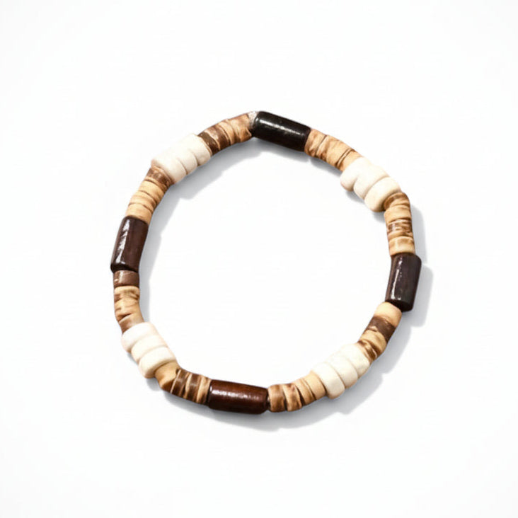 Pulseira de Contas Naturais em Madeira – Estilo Boho Artesanal