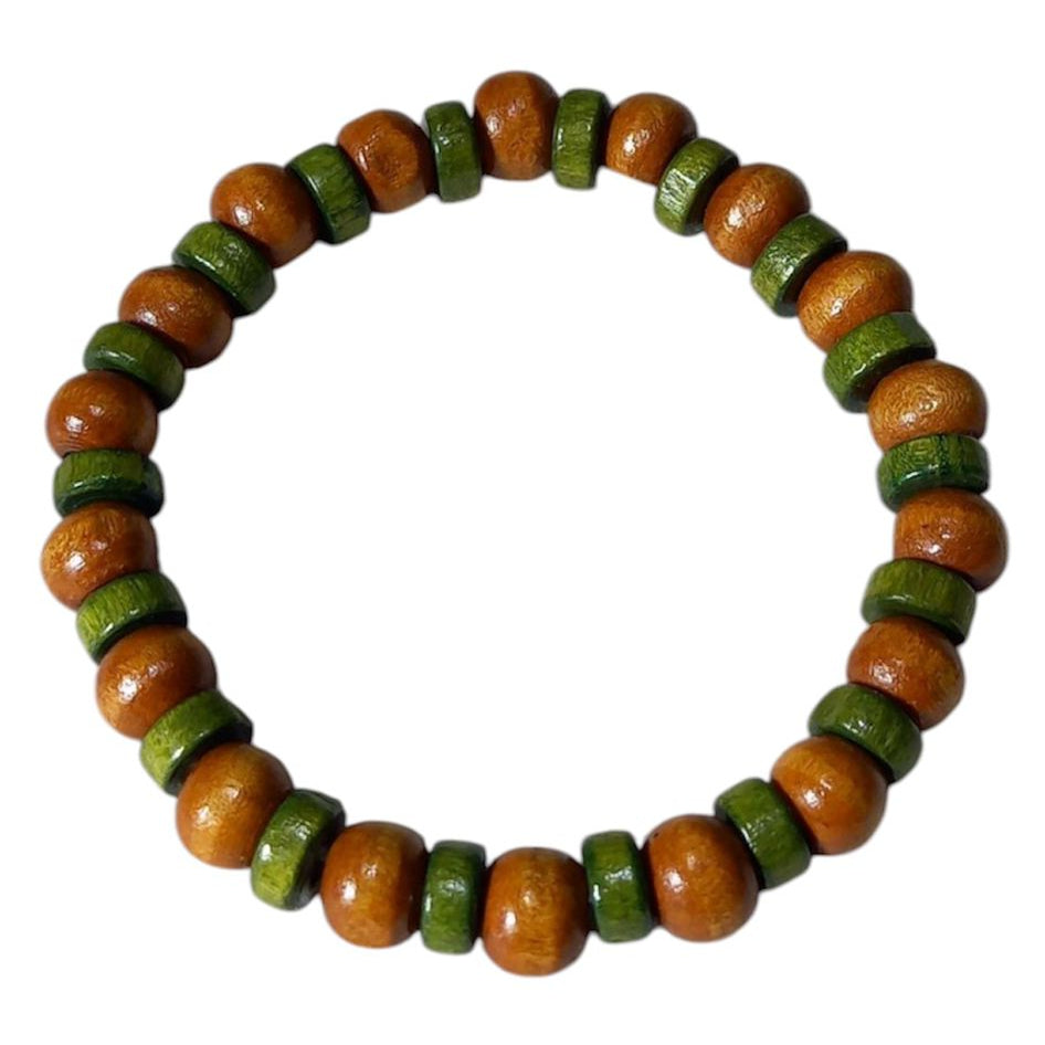 Pulseira de Contas em Madeira Natural com Cordão Elástico