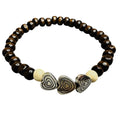 Pulseira de Contas em Madeira Natural com Coraçoes - Estilo Artesanal com Elástico