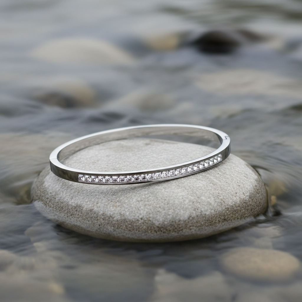 Pulseira de Aço Inoxidável com Zircônia
