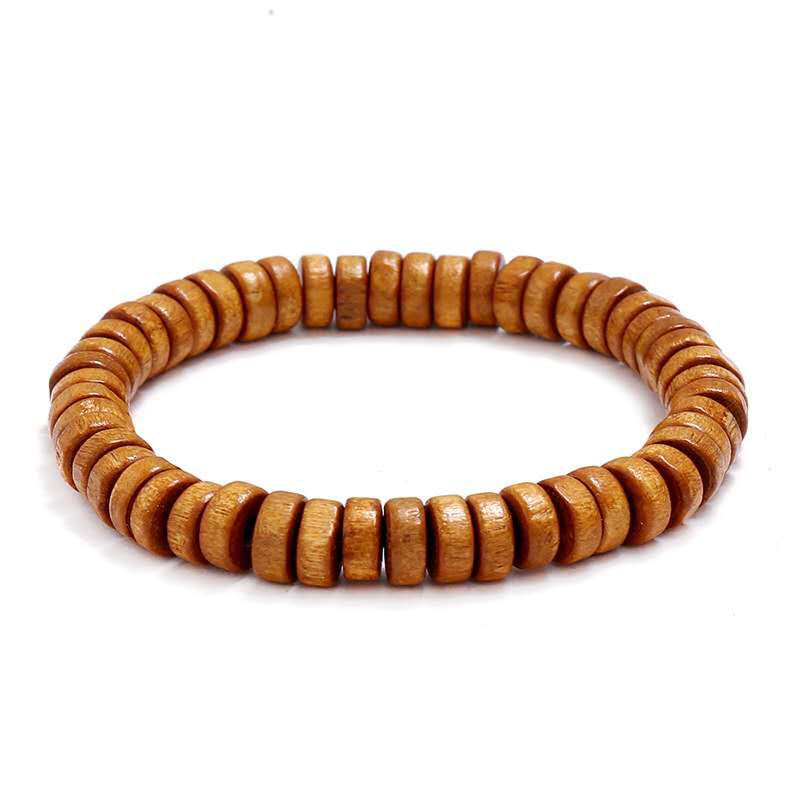 Pulseira em Madeira Artesanal com Contas e Elástico