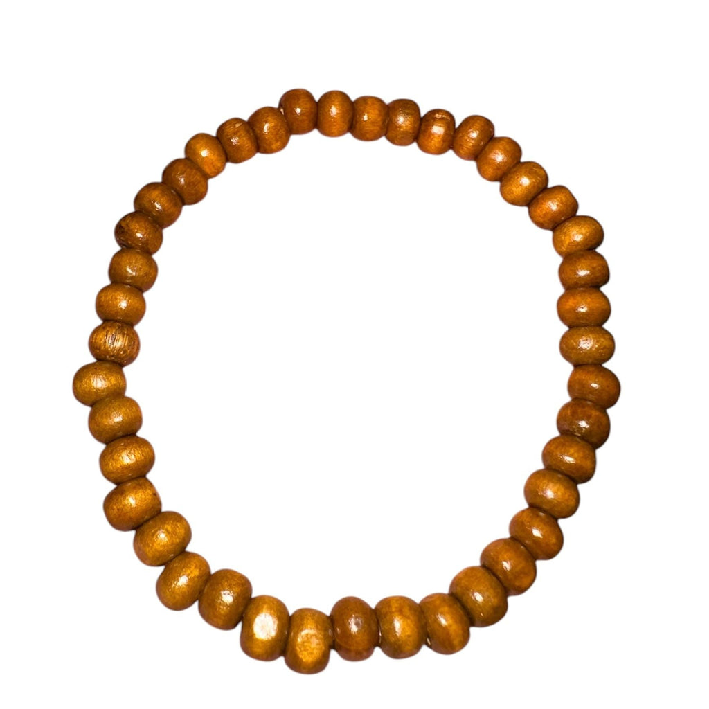 Pulseira Artesanal em Madeira com Contas e Elástico