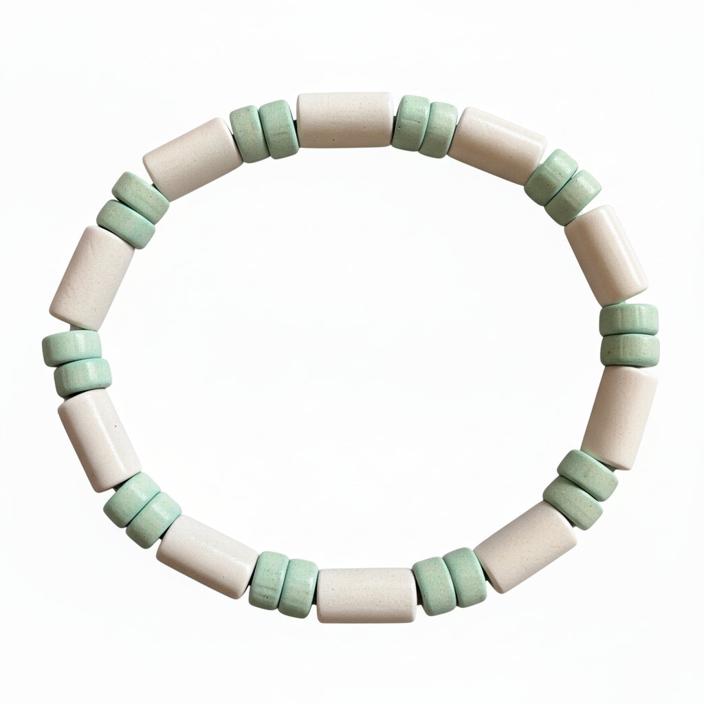 Pulseira de Contas em Madeira Natural com Cordão Elástico