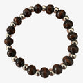 Pulseira de Contas em Madeira Natural e Detalhes com Cordão Elástico