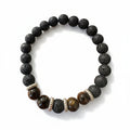 Pulseira Artesanal com Pedra Natural Vulcânica e Olho de Tigre com Cordão Elástico