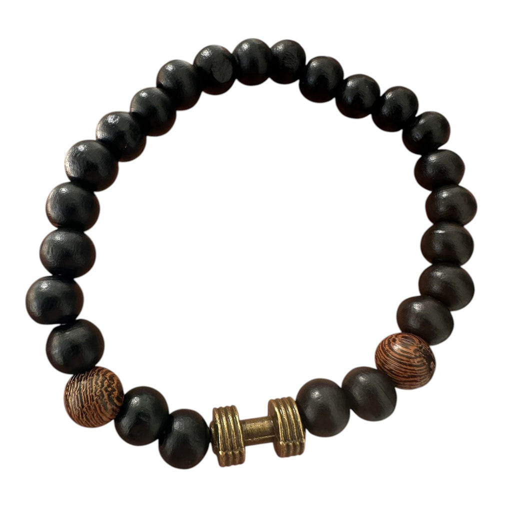 Pulseira de Contas em Madeira Natural com Detalhes com Cordão Elástico
