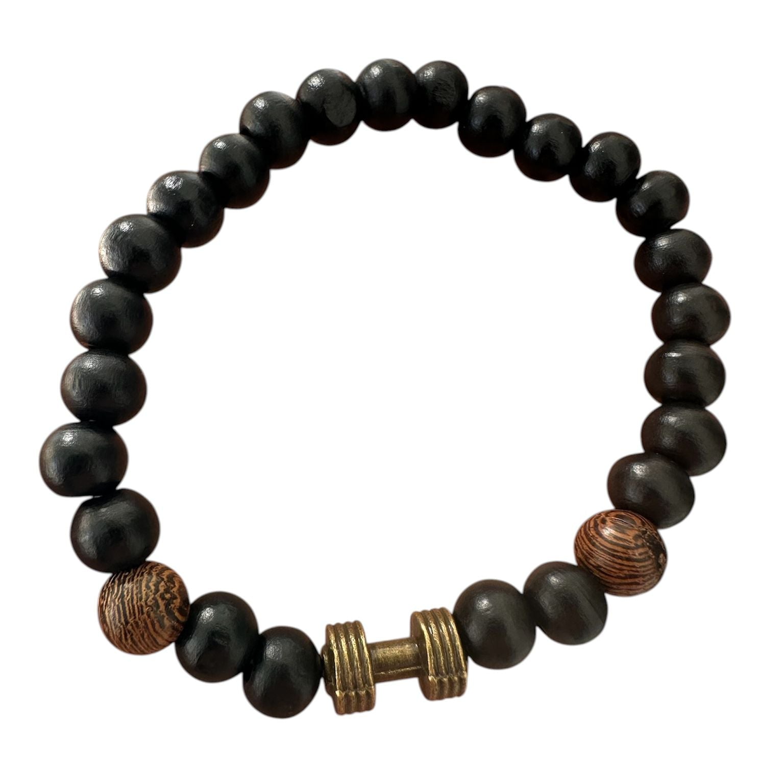 Pulseira de Contas em Madeira Natural com Detalhes com Cordão Elástico