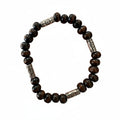 Pulseira de Contas em Madeira Natural com Detalhes com Cordão Elástico