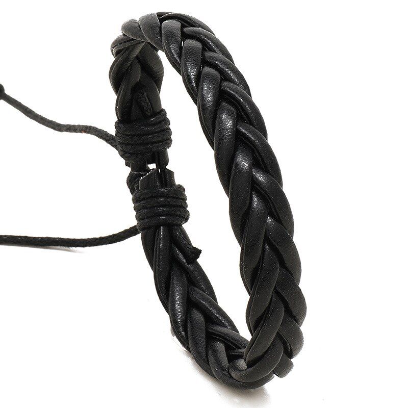 Pulseira de Couro Sintético Trançado Ajustável