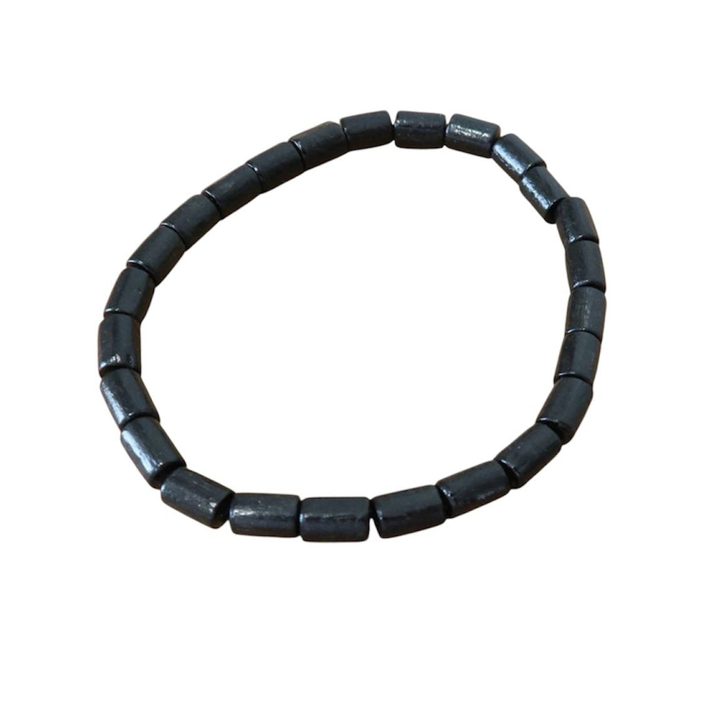 Pulseira Artesanal de Contas em Madeira Preta com Cordão Elástico