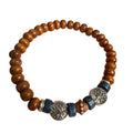 Pulseira Artesanal de Contas em Madeira com Árvore da Vida e Cordão Elástico