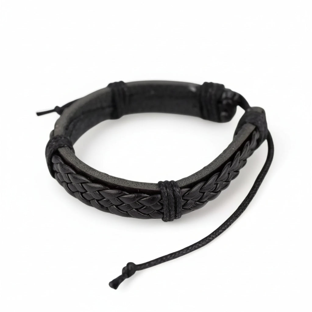 Pulseira de Couro Sintético Trançado Ajustável