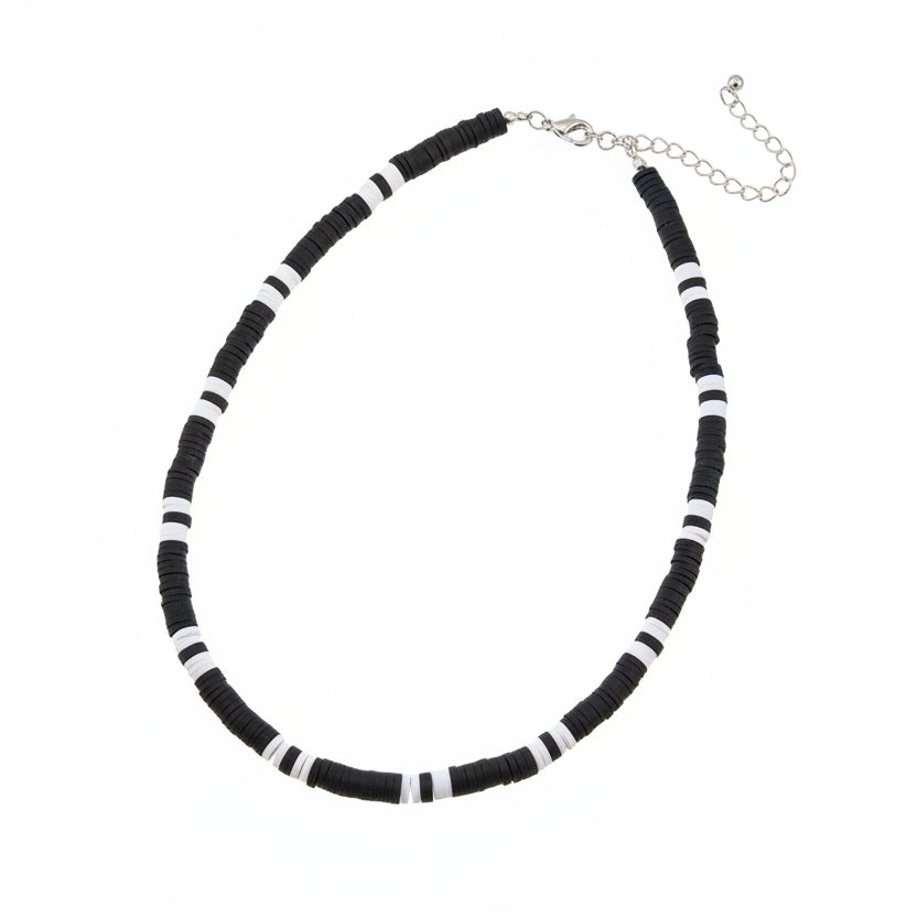 Colar de Contas de Madeira Preto e Branco Artesanal