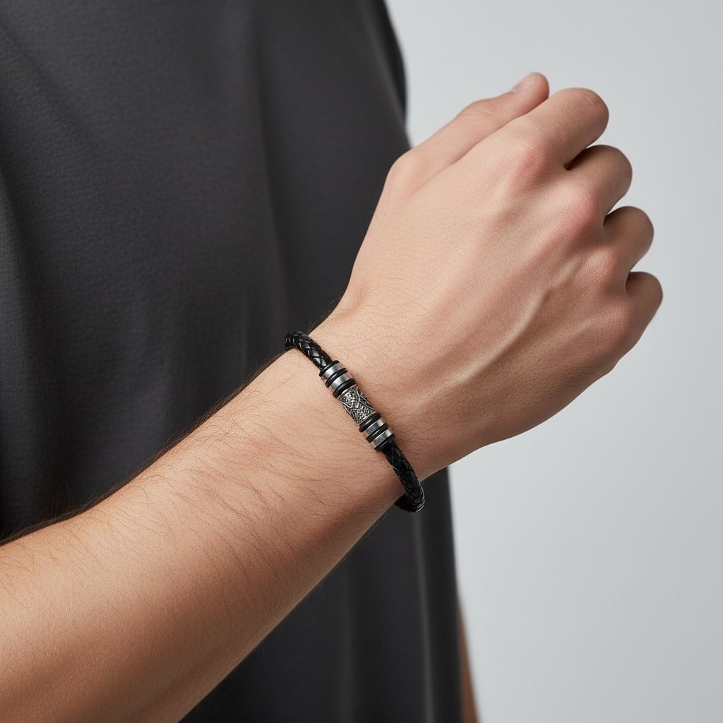 Pulseira de Couro Trançado