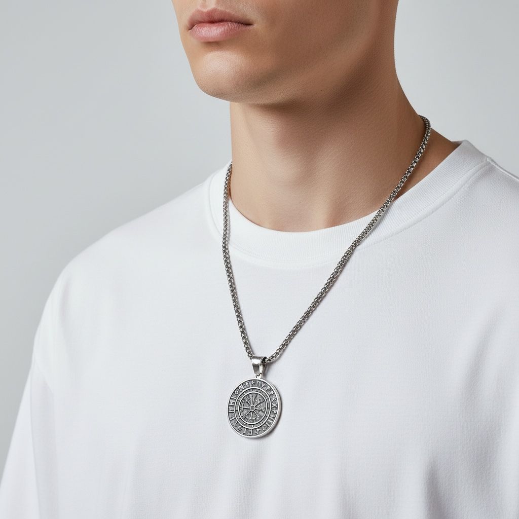 Conjunto com Bússola Viking em Aço Inoxidável