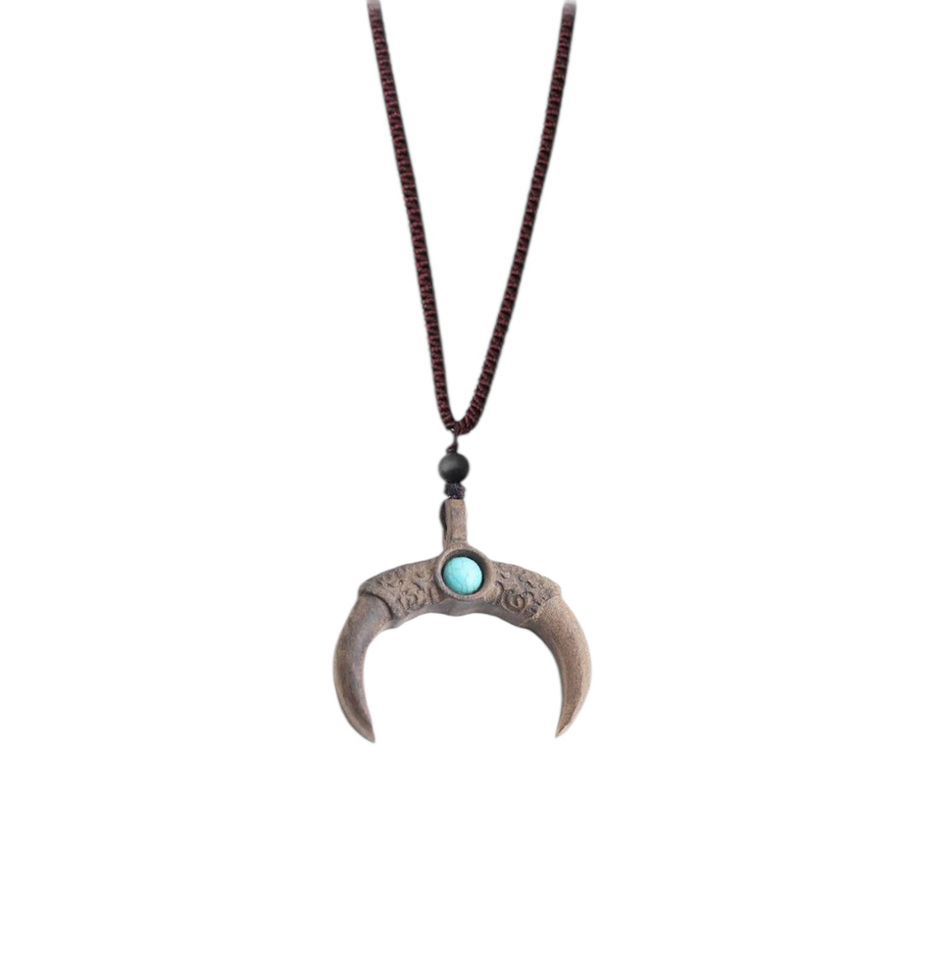 Colar Tribal com Pingente de Garra e Pedra Azul