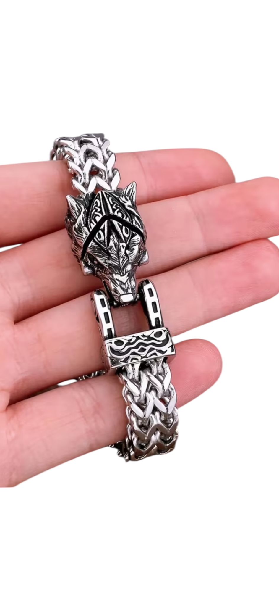 Pulseira com Cabeça de Lobo em Aço Inoxidável