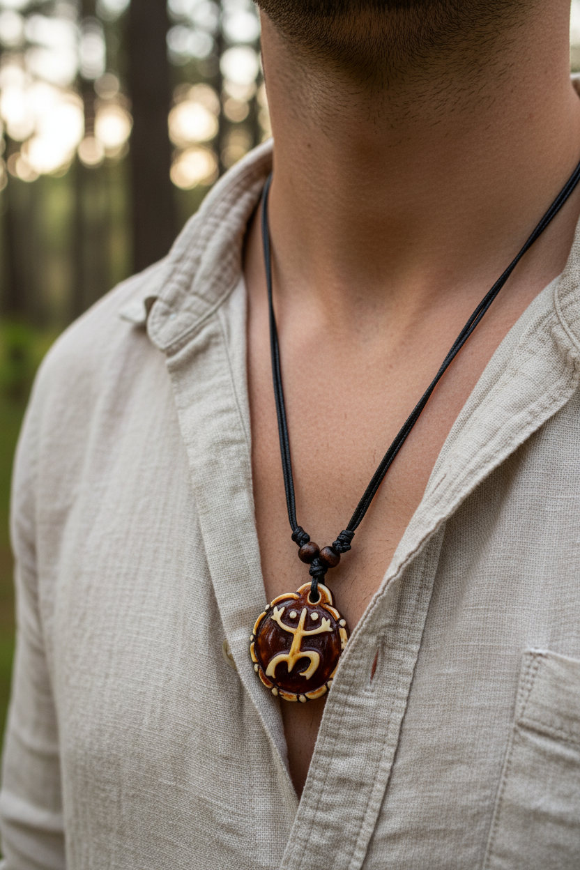 Colar com Pingente Tribal Artesanal em Estilo Étnico com Cordão Ajustável