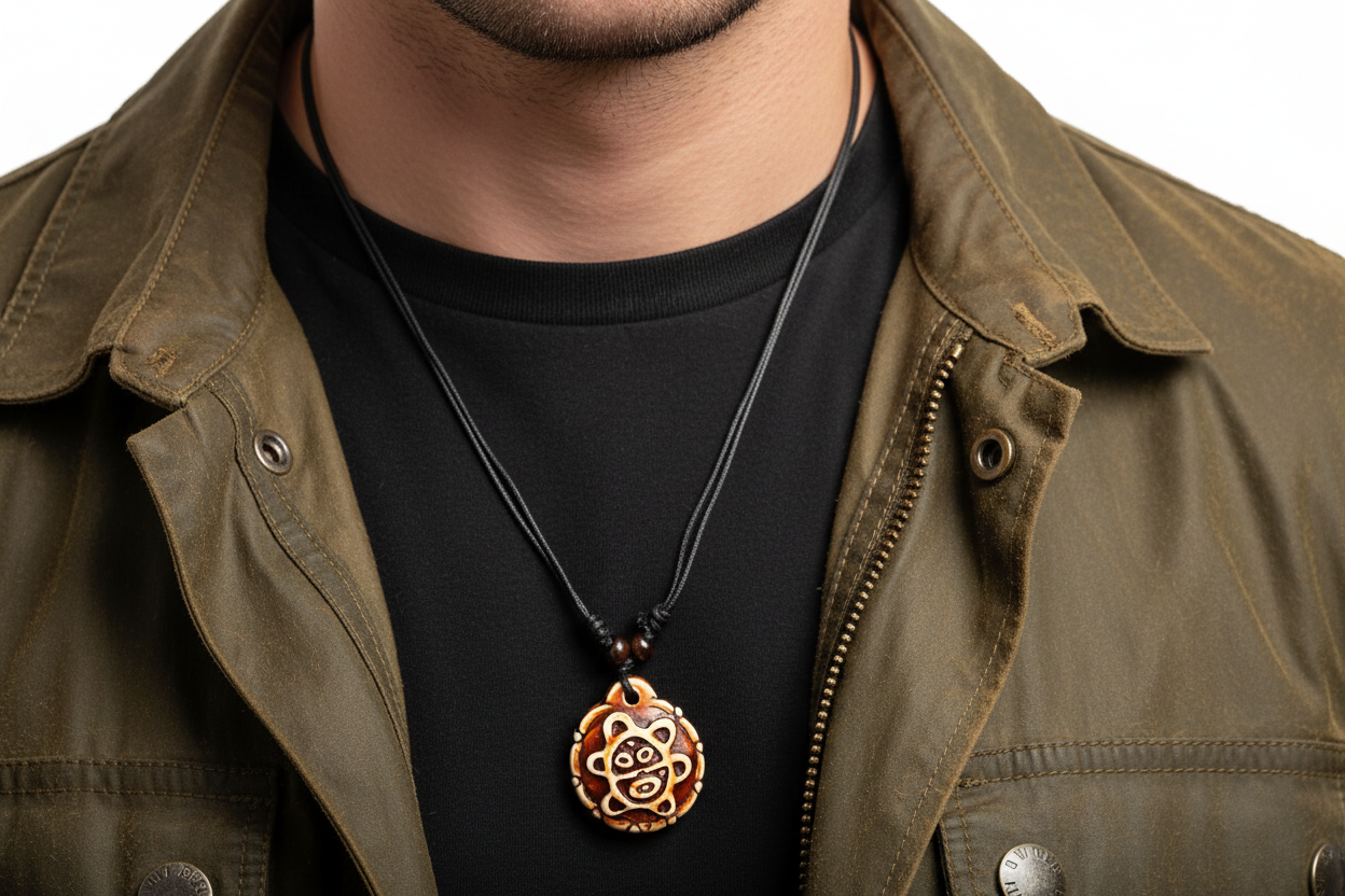 Colar com Pingente Tribal Artesanal em Estilo Étnico com Cordão Ajustável