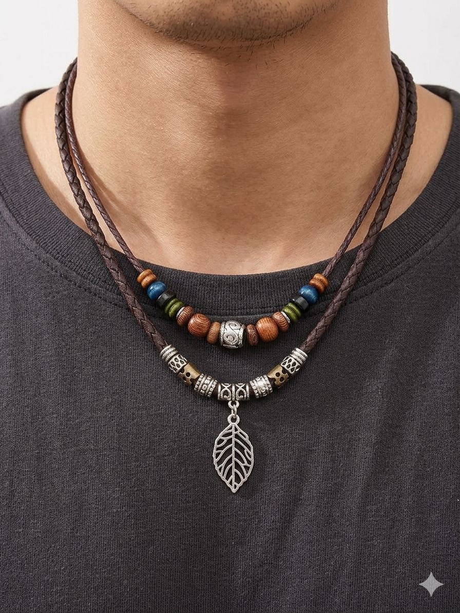 Colar Masculino Tribal com Sementes e Cordão Ajustável