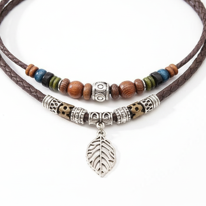 Colar Masculino Tribal com Sementes e Cordão Ajustável