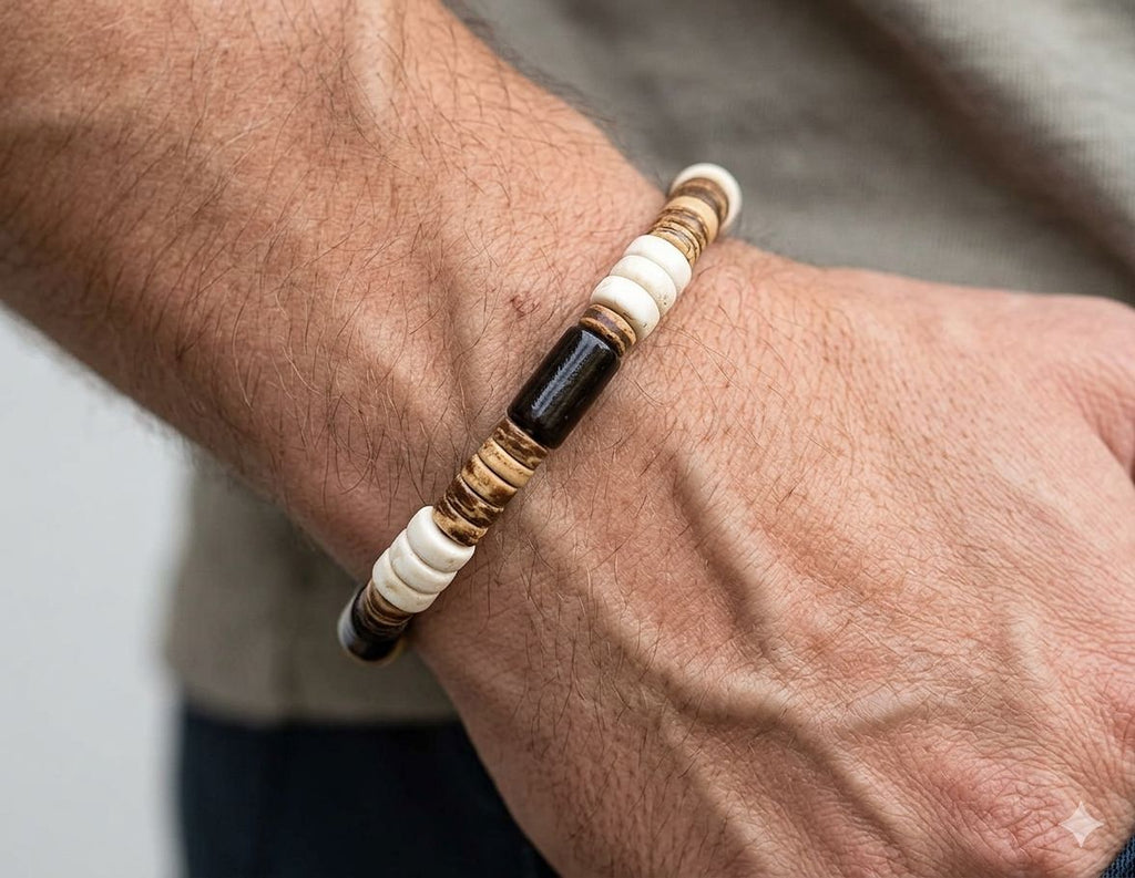 Pulseira de Contas Naturais em Madeira – Estilo Boho Artesanal