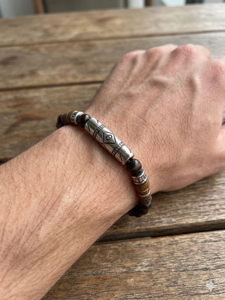 Pulseira de Contas de Madeira Estilo Boêmio Artesanal