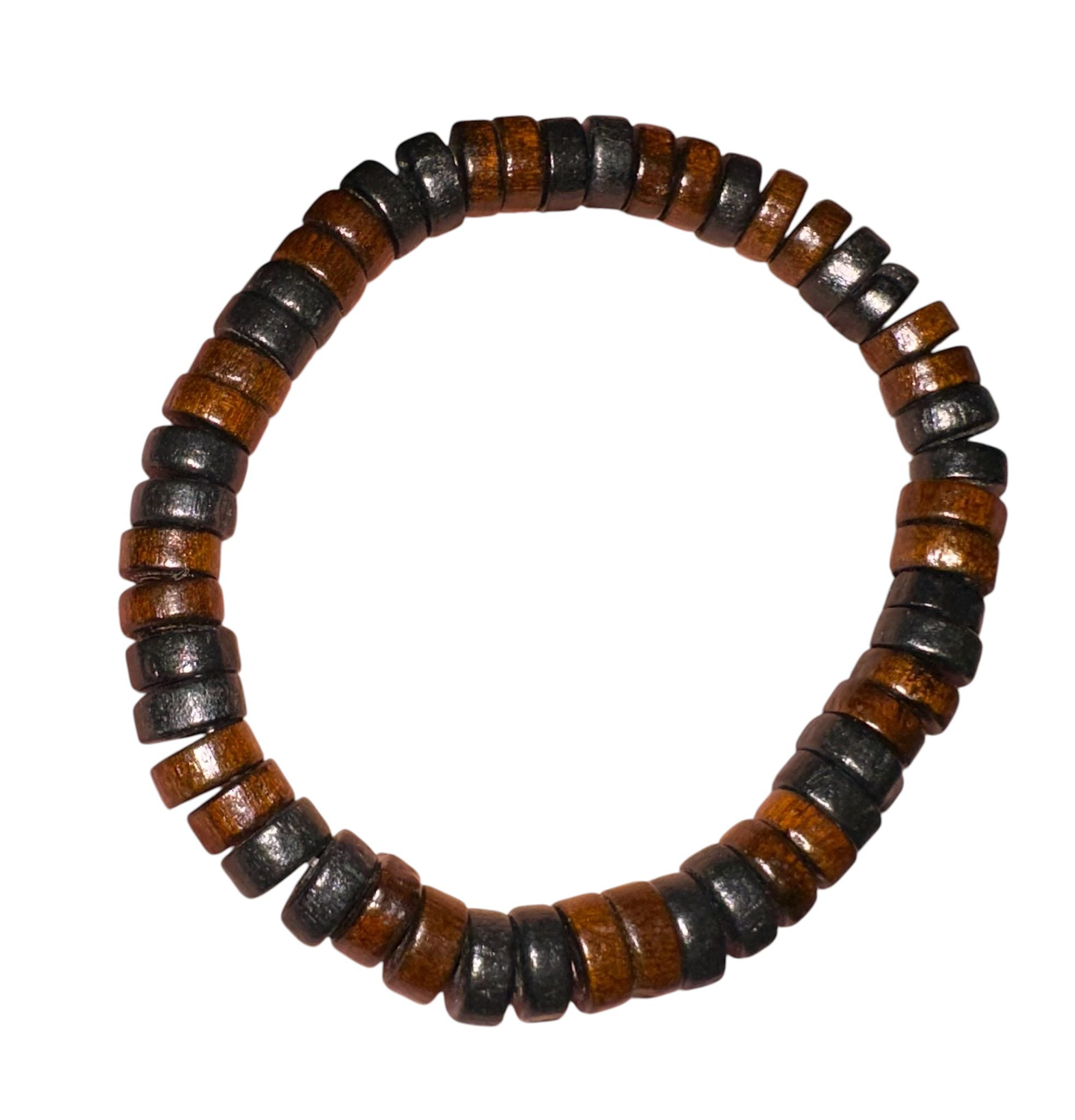 Pulseira Artesanal em Madeira com Contas e Elástico