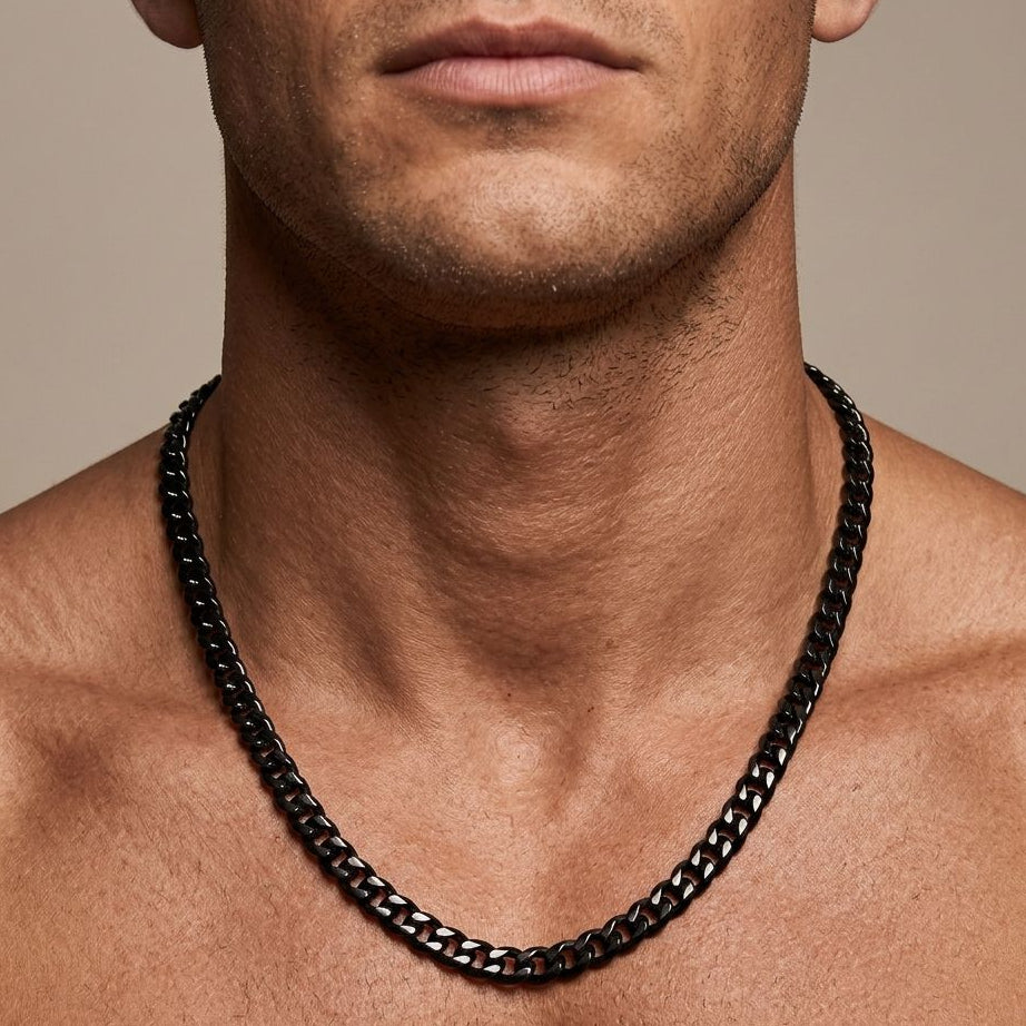 Corrente Grumet Masculina 70cm – Aço Inoxidável Revestido Preto