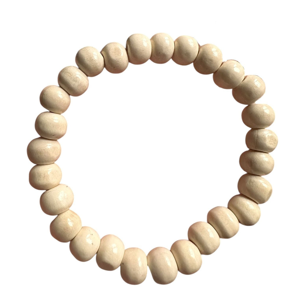 Pulseira Artesanal em Madeira com Contas e Elástico