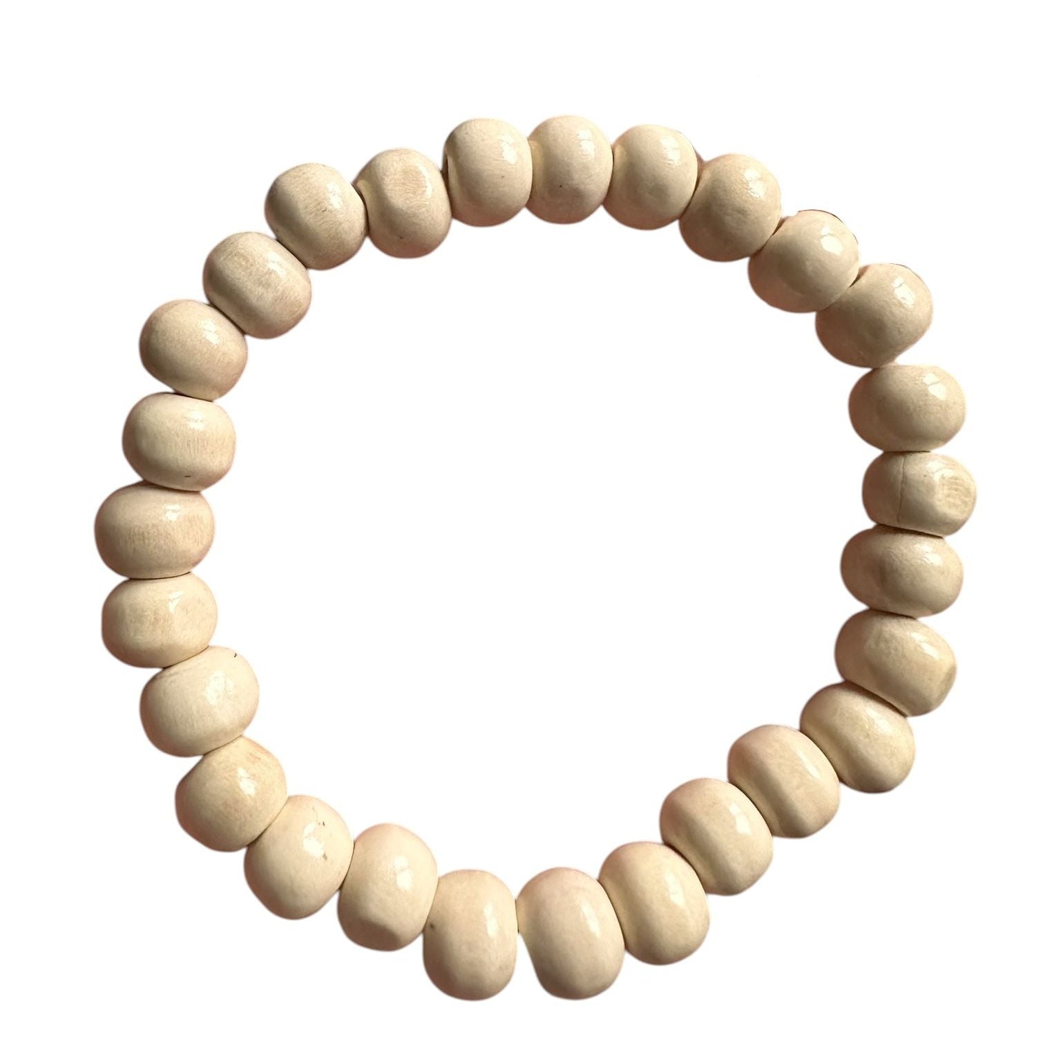 Pulseira Artesanal em Madeira com Contas e Elástico
