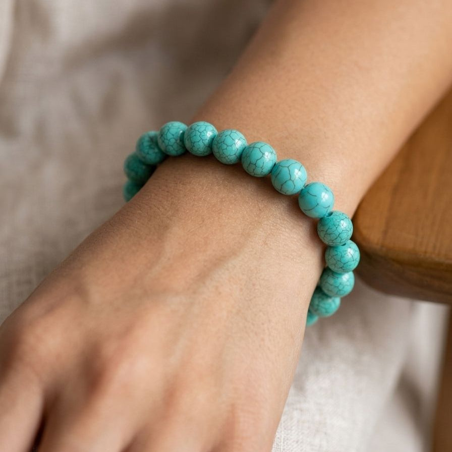 Pulseira de Pedra Verde Estilo Turquesa – Ajuste em Elástico