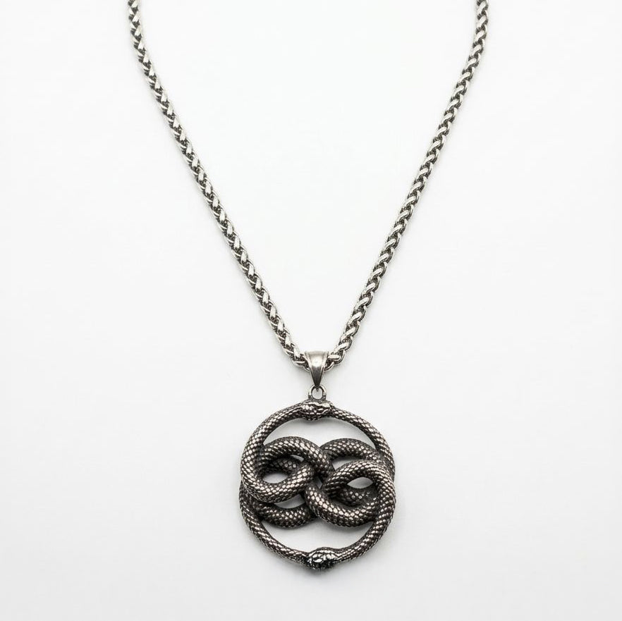 Conjunto Colar com Pingente de Serpente Dupla em Aço Inoxidável